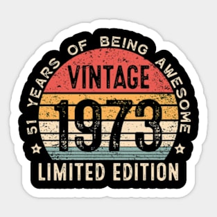 Vintage 1973 51st Birthday Gift Men Women 51 Years Old Sticker